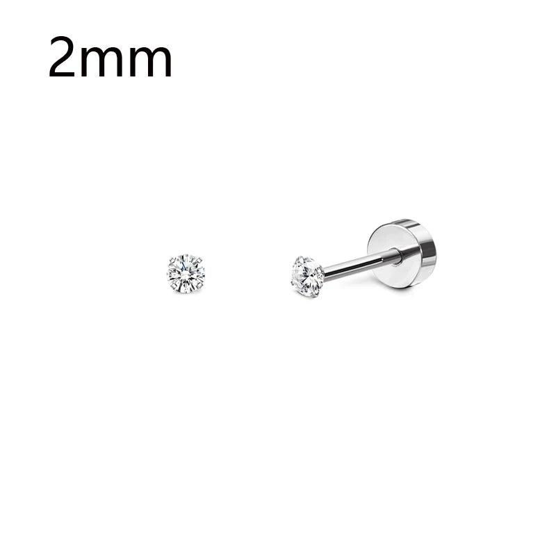 1 Pair Stainless Steel Small Tiny CZ Ball Flat Back Stud Earring Multiple Piercing Cartilage Hoop Earrings for Women Men