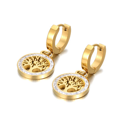 Trendy Titanium Stainless Steel Bohemia Party Hoop Earrings CZ Crystal Tree Earrings Jewelry for Women Girl Серьги E21029