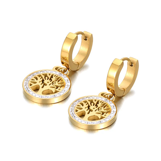 Trendy Titanium Stainless Steel Bohemia Party Hoop Earrings CZ Crystal Tree Earrings Jewelry for Women Girl Серьги E21029
