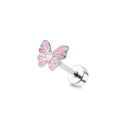 Cartilage Earring Stainless Steel Helix for Women Opal CZ Stud Earrings Butterfly Flat Back Cartilage Piercing Jewelry