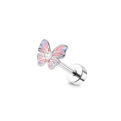 Cartilage Earring Stainless Steel Helix for Women Opal CZ Stud Earrings Butterfly Flat Back Cartilage Piercing Jewelry