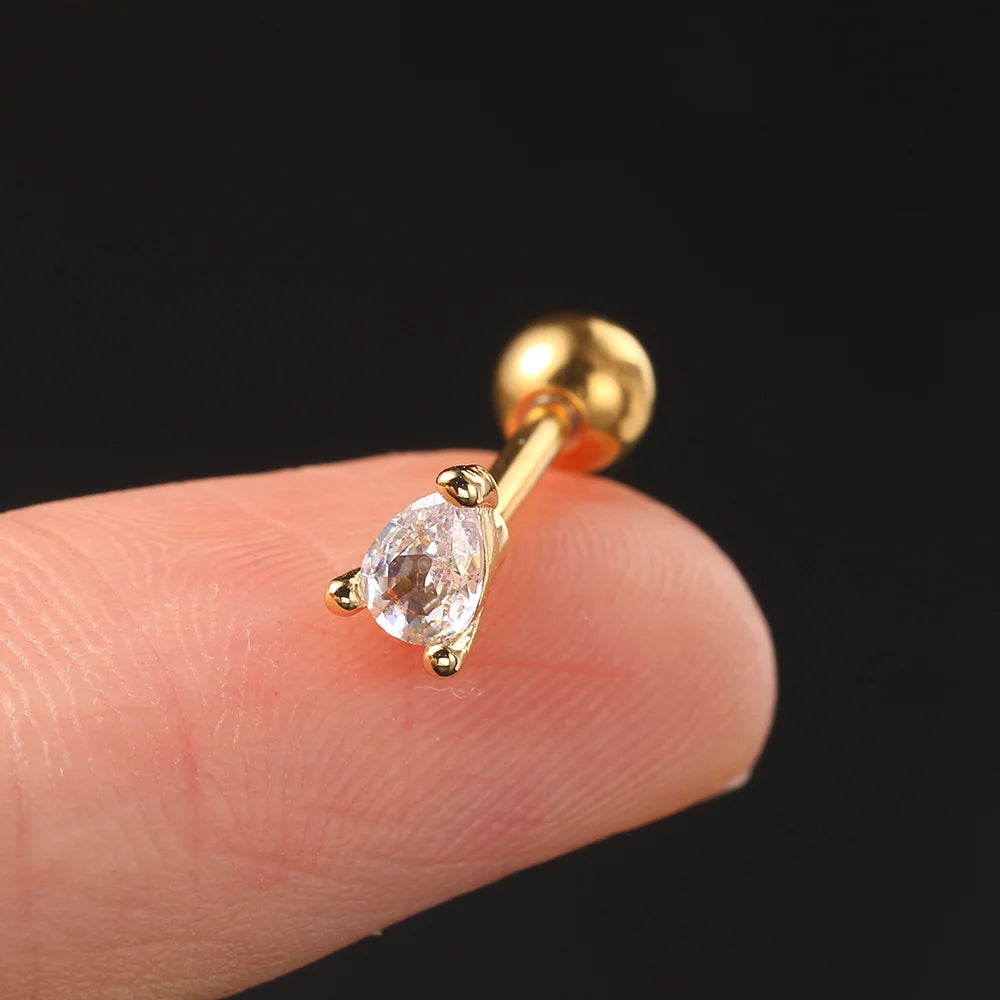 Crystal Waterdrop Earrings 1Pc Tragus Piercing Flat Cartilage Ear Stud Helix Conch Rook Lobe Ear Ring Labret Jewelry Gifts CC092