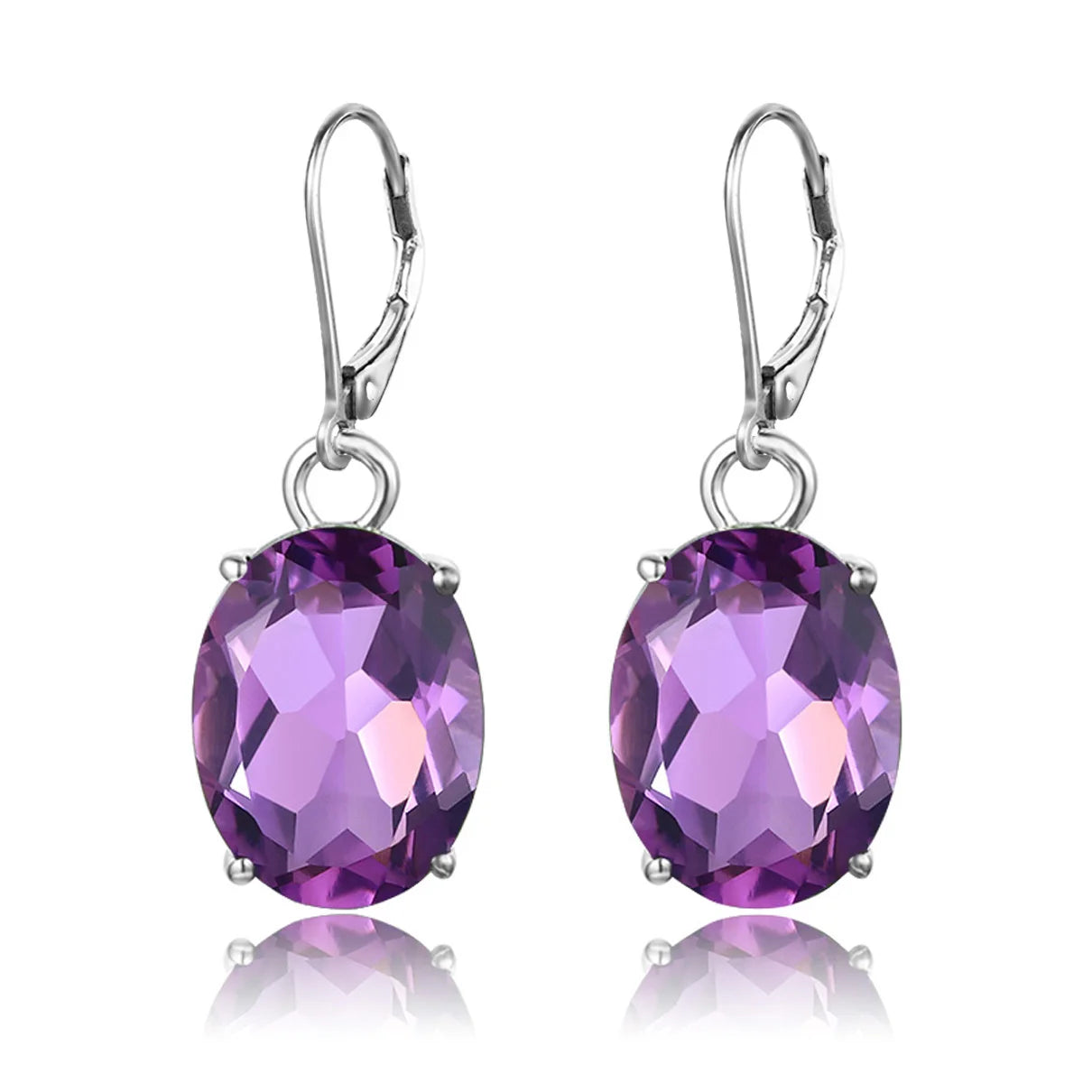 Classic Real 925 Sterling Silver for Women Amethyst Long Drop Earrings Oval Party Banquet Fine Jewelry Female Unique Gift