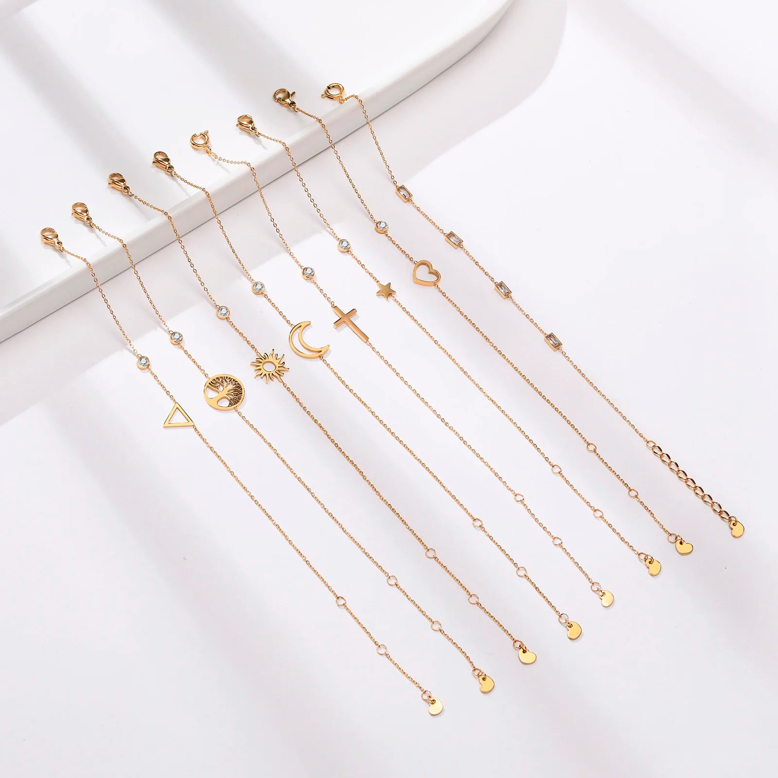 Birthstone Zirconia Thin Chain Link Cross Bracelet Stainless Steel Women'S Adjustable Link Stacked Layered Chain Bracelets