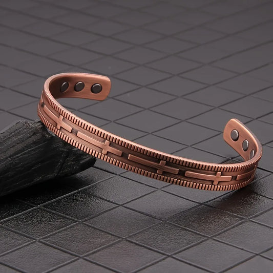 1Pc Cross Copper Bracelet for Men Women, Pure Copper Bracelets Adjustable Cuff Jewelry Christmas