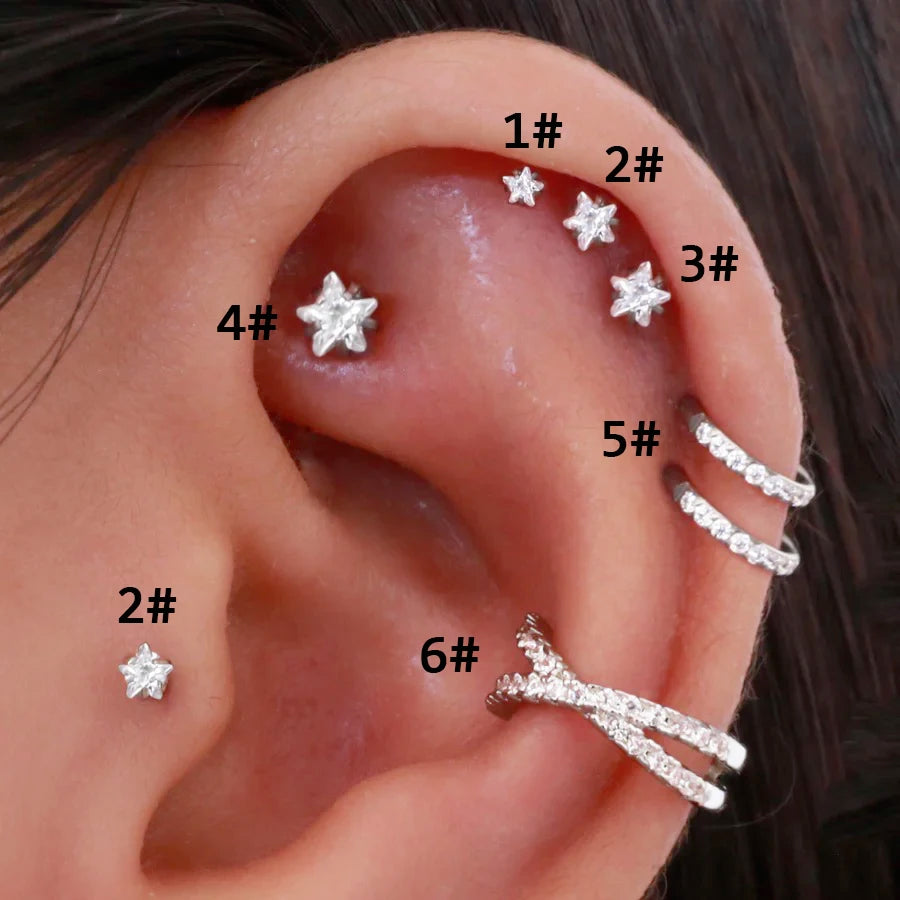 Helix Piercing Star Earrings Women 1Pc Trend 2023 Zircon Lobe Rook Piercing Tragus Daith Cartilage Ear Jewelry Body Accessories