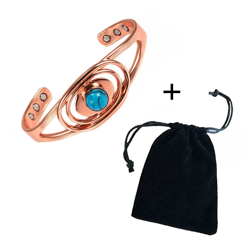 Magnetic Pure Copper Bracelets for Women Blue Stone Adjustable Open Cuff Health Bangles Fashion Jewelry