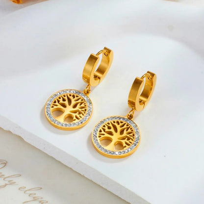 Lokaer Trendy Titanium Stainless Steel Bohemia Party Hoop Earrings CZ Crystal Tree Earrings Jewelry for Women Girl Серьги