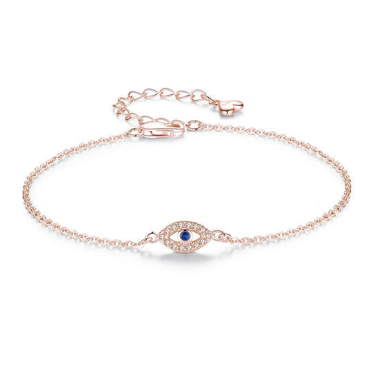 Lucky Evil Eye Bracelet 925 Sterling Silver Bracelets for Women Blue Stone CZ Turkey Adjustable Men Jewelry KLTB099