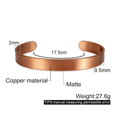 Pure Copper Bracelets Matte Adjustable Open Cuff 9.5Mm Wide Bangles Soft Metal Resizable Jewelry for Men Women Gifts
