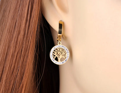 Trendy Titanium Stainless Steel Bohemia Party Hoop Earrings CZ Crystal Tree Earrings Jewelry for Women Girl Серьги E21029