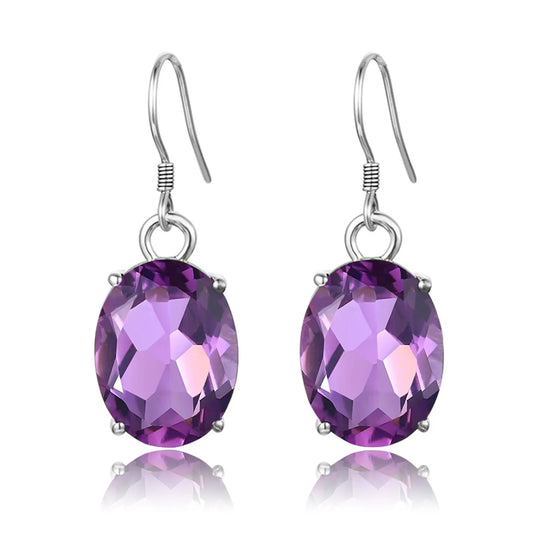 Classic Real 925 Sterling Silver for Women Amethyst Long Drop Earrings Oval Party Banquet Fine Jewelry Female Unique Gift