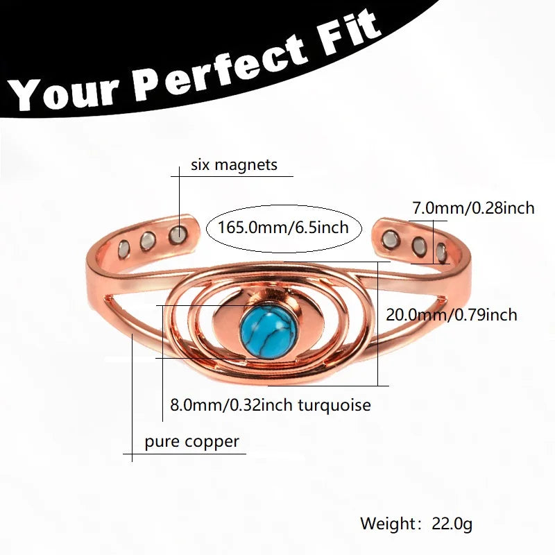 Magnetic Pure Copper Bracelets for Women Blue Stone Adjustable Open Cuff Health Bangles Fashion Jewelry