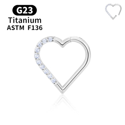 G23 Titanium round Hoop D Shape Nose Ring Daith Heart Earring 16G CZ Hinged Segment Ear Tragus Cartilage Helix Piercing Jewelry