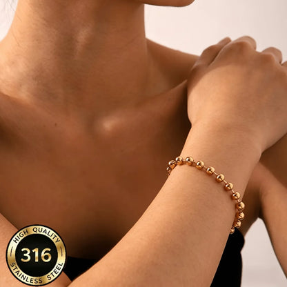 316L Light Luxury Niche round Bead Bracelet, Non-Fading, 18K Gold Plated, Stackable Jewelry for Men and Women Daily Wear