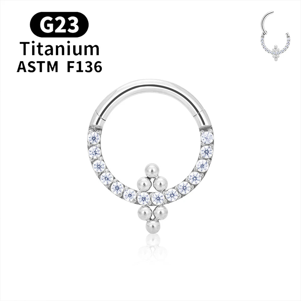 G23 Titanium round Hoop D Shape Nose Ring Daith Heart Earring 16G CZ Hinged Segment Ear Tragus Cartilage Helix Piercing Jewelry