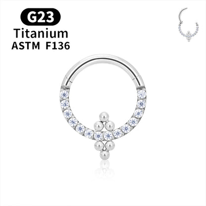 G23 Titanium round Hoop D Shape Nose Ring Daith Heart Earring 16G CZ Hinged Segment Ear Tragus Cartilage Helix Piercing Jewelry