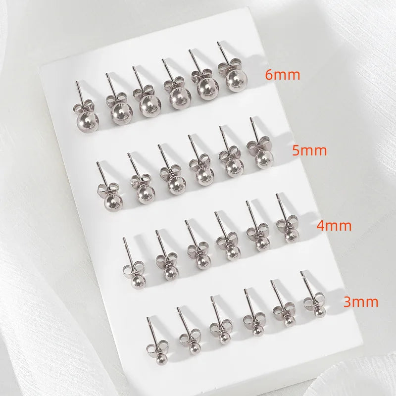 Stainless Steel round Ball Earrings Rose Gold Silver Color Bead Ear Studs Women Geometric Jewelry Minimalist 3Mm 4Mm 5Mm 6Mm