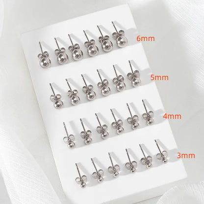 Stainless Steel round Ball Earrings Rose Gold Silver Color Bead Ear Studs Women Geometric Jewelry Minimalist 3Mm 4Mm 5Mm 6Mm