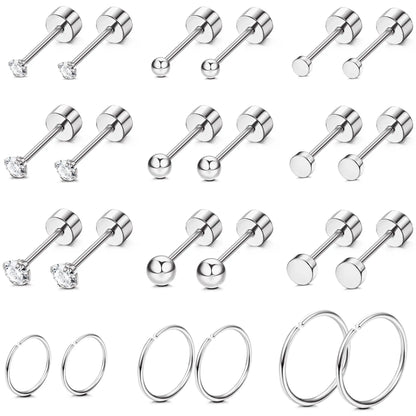 1 Pair Stainless Steel Small Tiny CZ Ball Flat Back Stud Earring Multiple Piercing Cartilage Hoop Earrings for Women Men