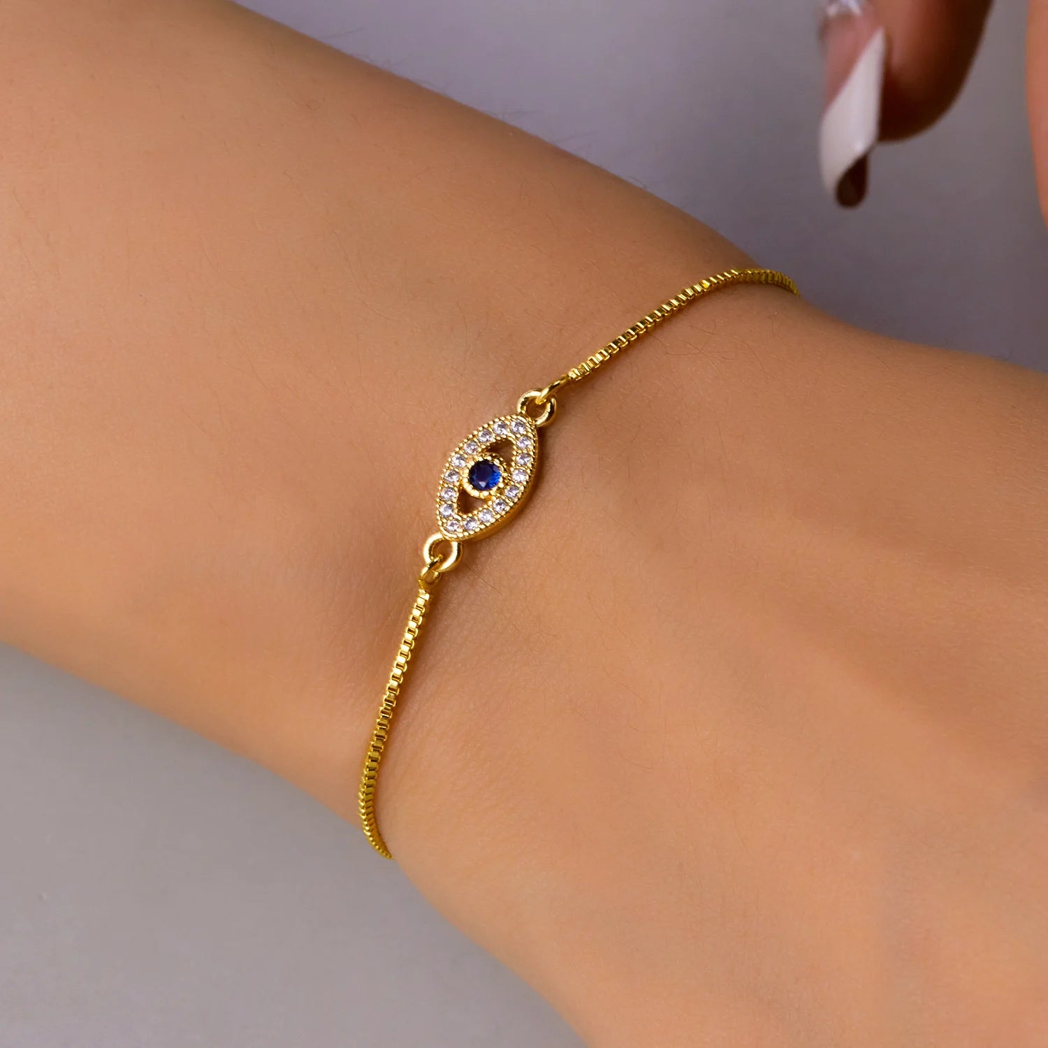 Exquisite Zircon Blue Crystal Evil Eye Bracelet Classic Turkish Lucky Eyes Gold Color Chain Bracelets for Women Men Jewelry Gift