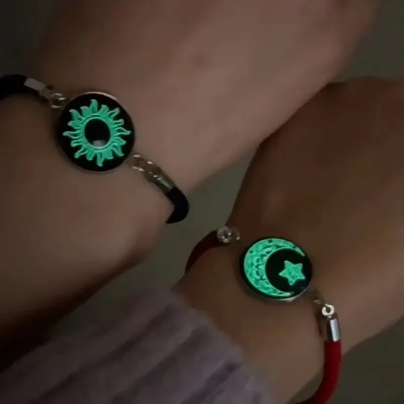 2Pcs Luminous Sun Moon Braided Bracelets for Lovers Adjustable Couple Bracelets Fashion Valentine'S Day Jewelry Girlfriend Gifts