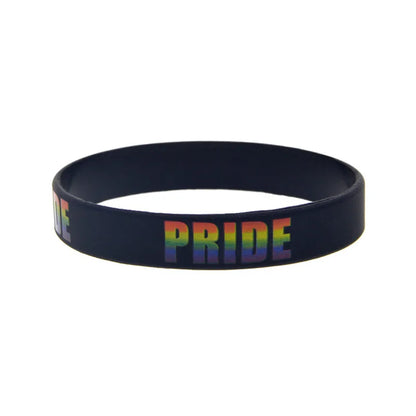 1 PC Rainbow Color Logo Pride Silicone Wristbands 1/2 Inch Wide Bangle Fashion Bracelet for LGBT Black and White