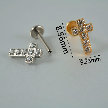 1PC G23 Titanium Moon Cross Cz Silver/Gold Labret Lip Studs Ear Cartilage Tragus Helix Earrings Daith Lobe Piercing Body Jewelry