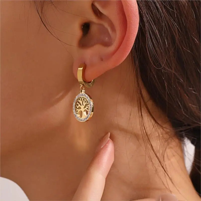 Lokaer Trendy Titanium Stainless Steel Bohemia Party Hoop Earrings CZ Crystal Tree Earrings Jewelry for Women Girl Серьги