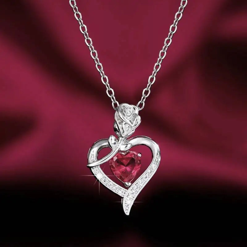 925 Sterling Silver Birthstone Necklace Rose Flower Heart Pendant Jewelry Christmas Valentines Mother'S Day Gifts for Women Mom Wife/Lover