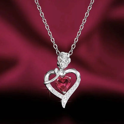 925 Sterling Silver Birthstone Necklace Rose Flower Heart Pendant Jewelry Christmas Valentines Mother'S Day Gifts for Women Mom Wife/Lover