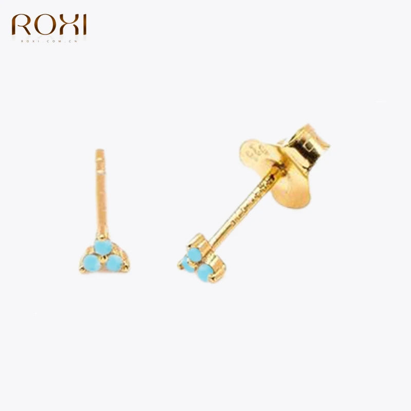 Simple Turquoise Stone Clover Stud Earrings for Women Triangle Small Stud Earrings Piercing 925 Sterling Silver Jewelry