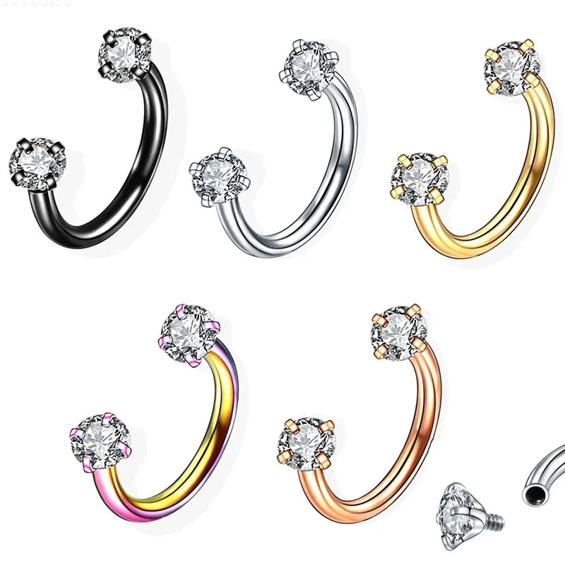 1PC Stainless Steel Crystal Hoop Ring Piercing Nose Ear Belly Rings Women Men Cartilage Helix Earrings Daith Piercing Jewelry