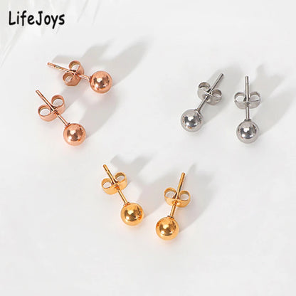 Stainless Steel round Ball Earrings Rose Gold Silver Color Bead Ear Studs Women Geometric Jewelry Minimalist 3Mm 4Mm 5Mm 6Mm