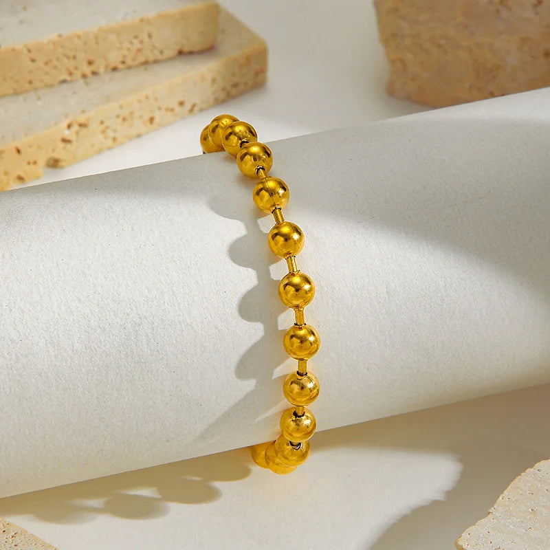 316L Light Luxury Niche round Bead Bracelet, Non-Fading, 18K Gold Plated, Stackable Jewelry for Men and Women Daily Wear