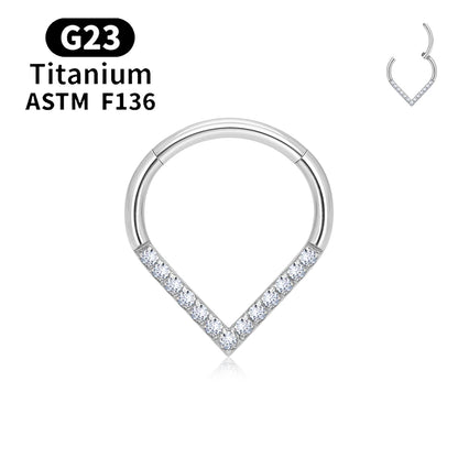 G23 Titanium round Hoop D Shape Nose Ring Daith Heart Earring 16G CZ Hinged Segment Ear Tragus Cartilage Helix Piercing Jewelry