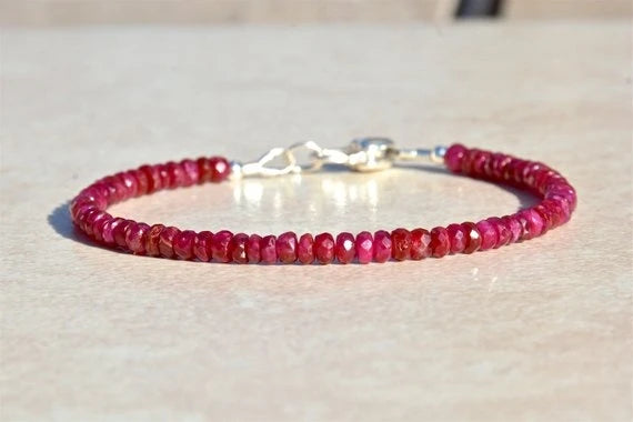 Natural Ruby Bracelet, July Birthstone Bracelet, Beaded Gemstone Bracelet, Genuine Ruby Jewelry, Delicate Jewelry, Handmade