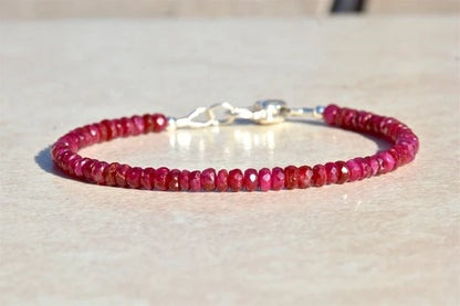 Natural Ruby Bracelet, July Birthstone Bracelet, Beaded Gemstone Bracelet, Genuine Ruby Jewelry, Delicate Jewelry, Handmade