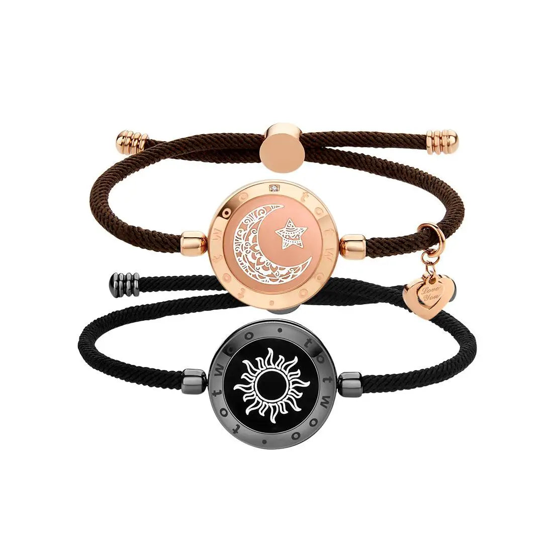 Long Distance Touch Light Up&Vibrate Bracelets for Couples, Long Distance Relationship Gifts Smart Sun&Moon Love Bracelet