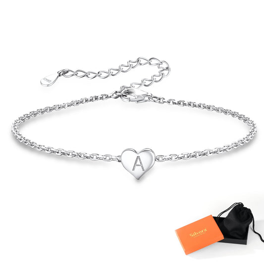 Initial Heart Bracelet Charms Bracelets 925 Sterling Silver Chain Bracelets for Women - Letter A