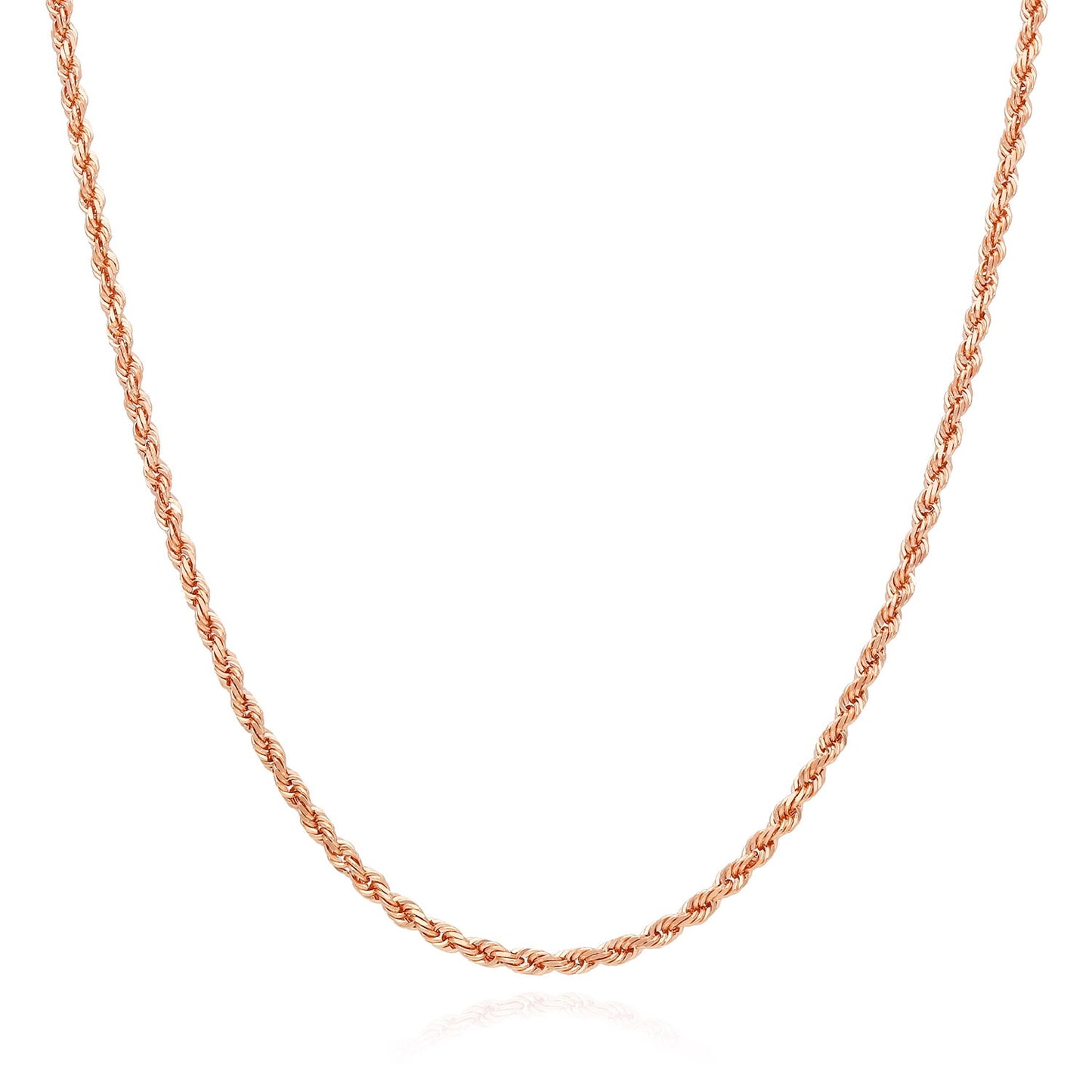 Solid 10K Rose Gold 2.2Mm Rope Link Chain Necklace 18"-22"