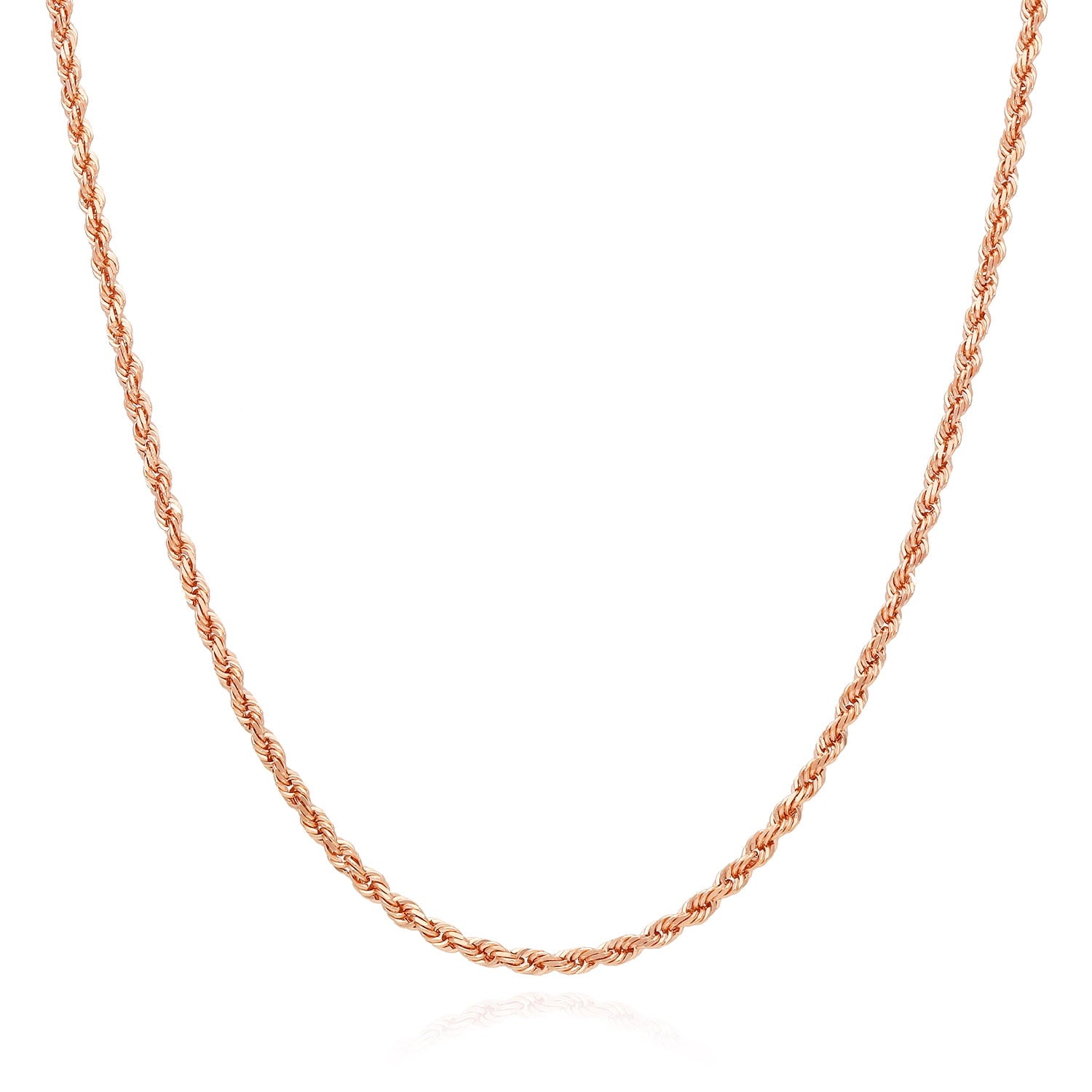 Solid 10K Rose Gold 2.2Mm Rope Link Chain Necklace 18"-22"
