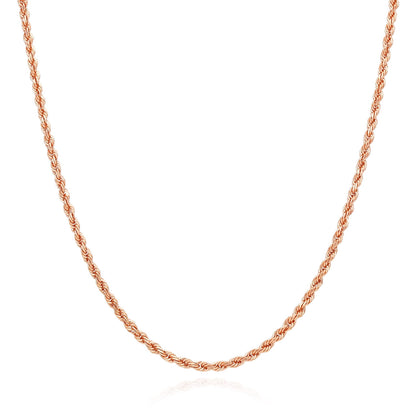 Solid 10K Rose Gold 2.2Mm Rope Link Chain Necklace 18"-22"