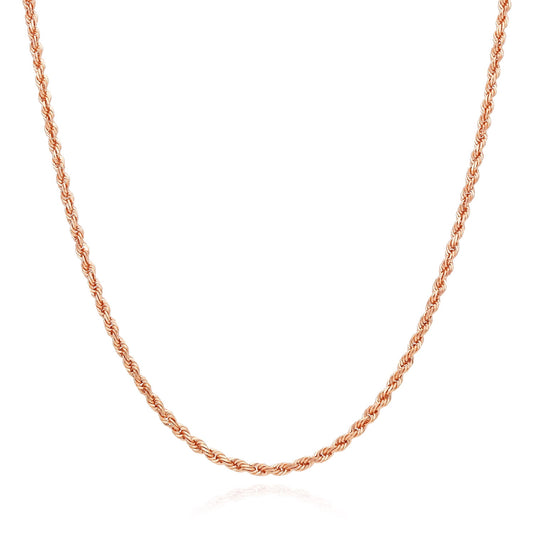 Solid 10K Rose Gold 2.2Mm Rope Link Chain Necklace 18"-22"