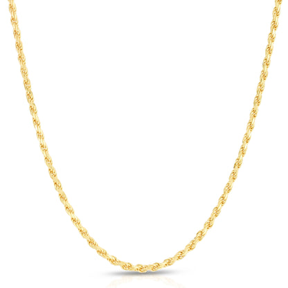 Solid 14K Gold Vermeil Sterling Silver Rope Diamond-Cut Necklace Chains 1.5MM - 5.5MM, Gold Chain for Men & Women, Made in Italy,