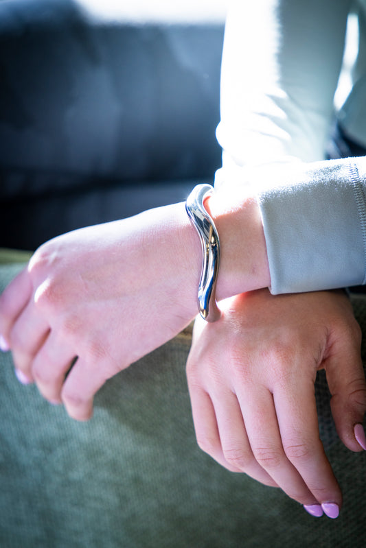 Chunky Silver Cuff Bracelet– Stainless Steel Y2K Grunge Style