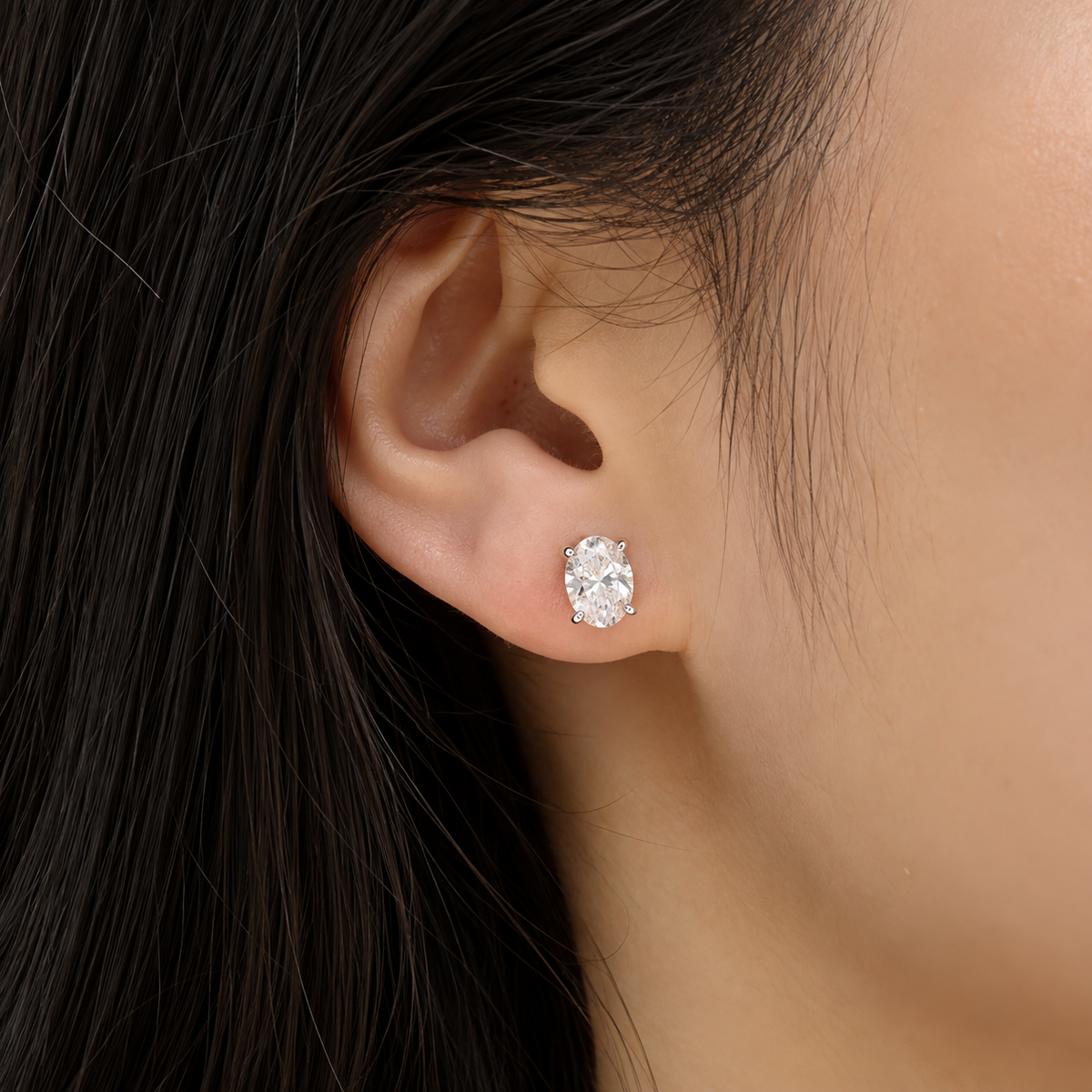 Unisex Sterling Silver Moissanite Stud Earrings– 0.5Ct, 4x6mm