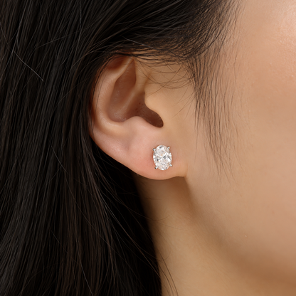 Unisex Sterling Silver Moissanite Stud Earrings– 0.5Ct, 4x6mm