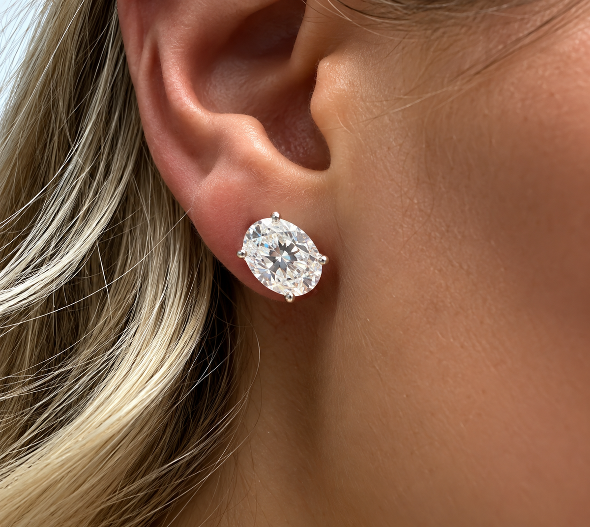 Unisex Sterling Silver Moissanite Stud Earrings– 0.5Ct, 4x6mm