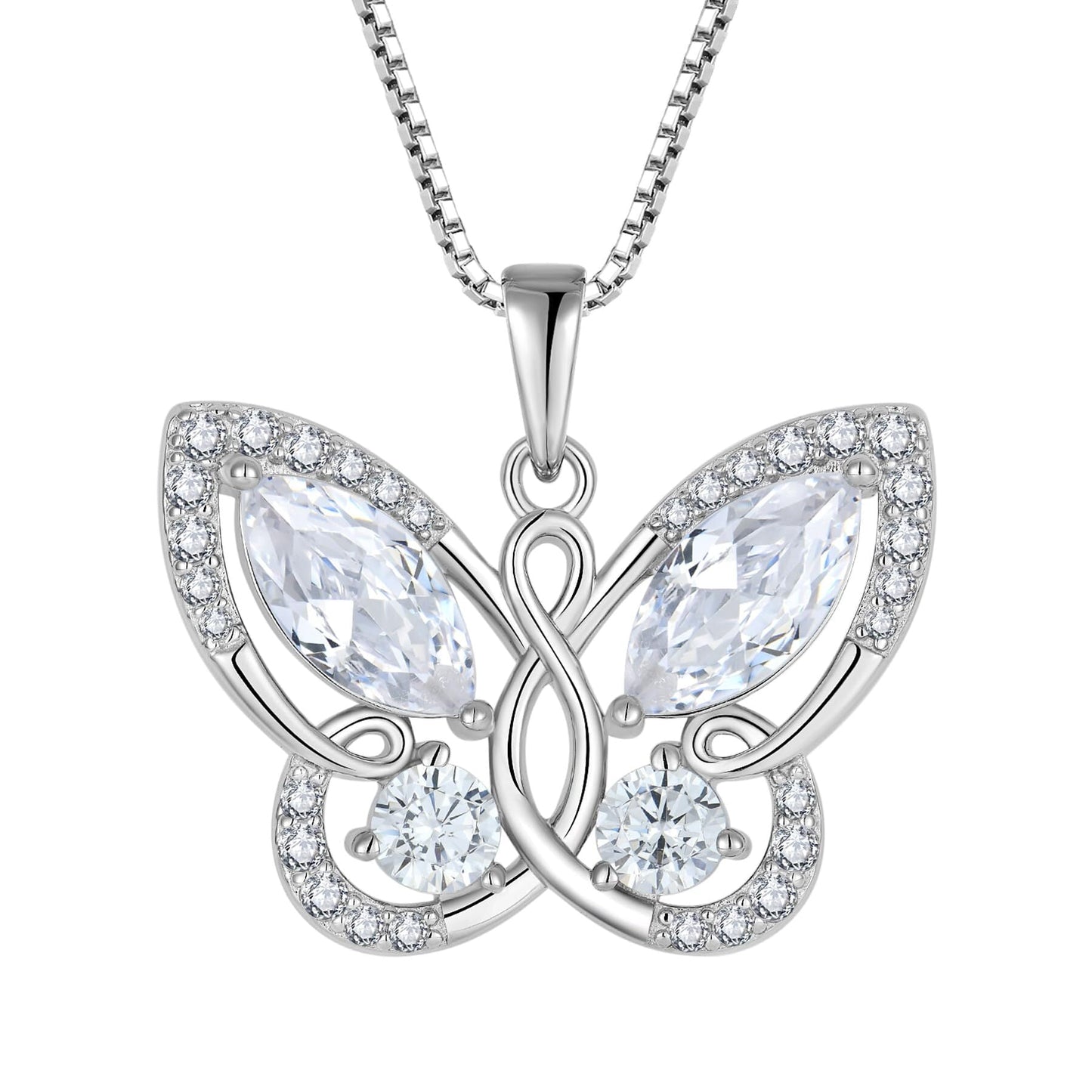 Butterfly Pendant Necklace Women 925 Sterling Silver April Birthstone Cubic Zirconia Butterfly Jewelry Gifts